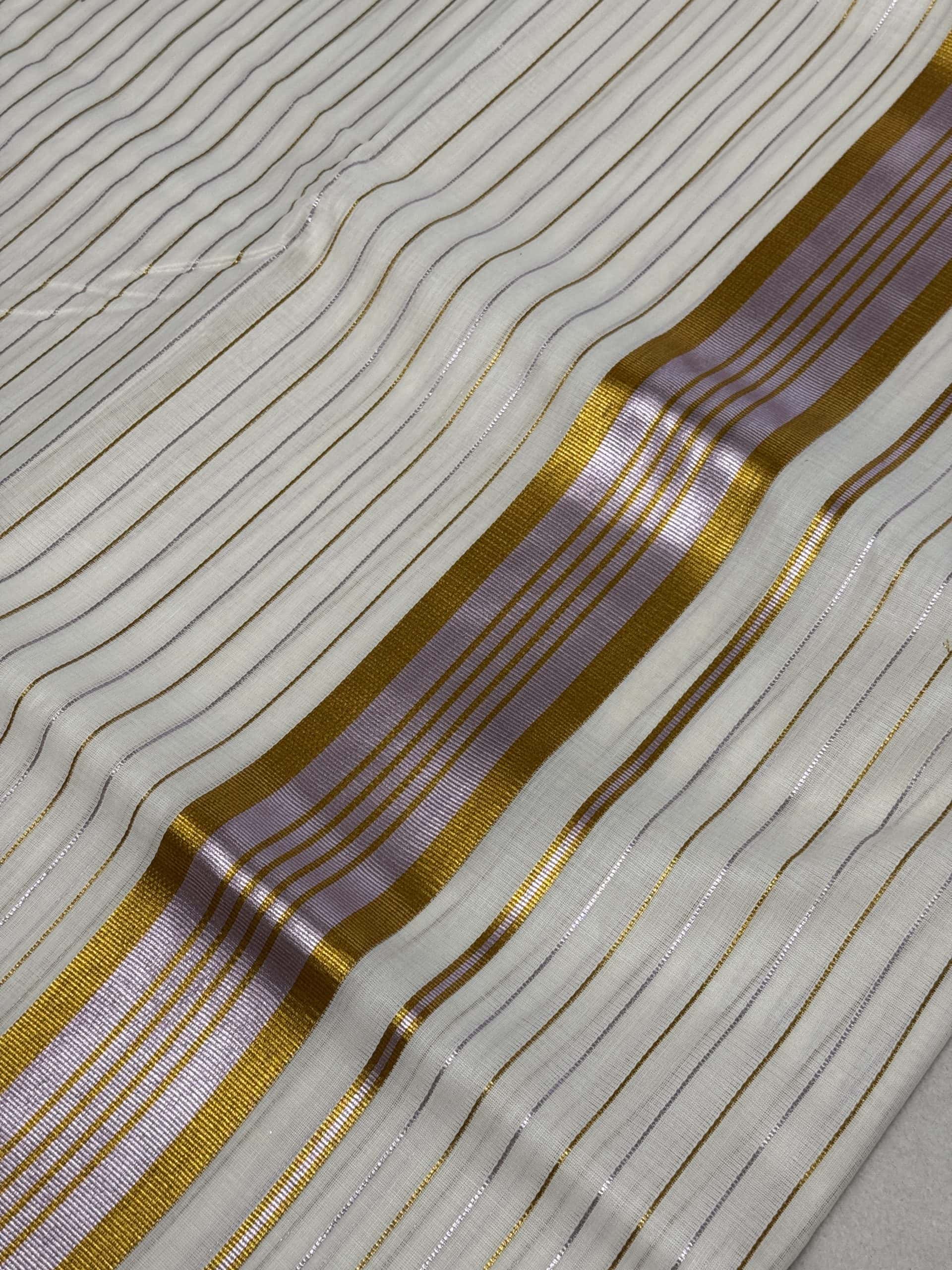 Kerala Saree with Rose and Golden Zari Lines