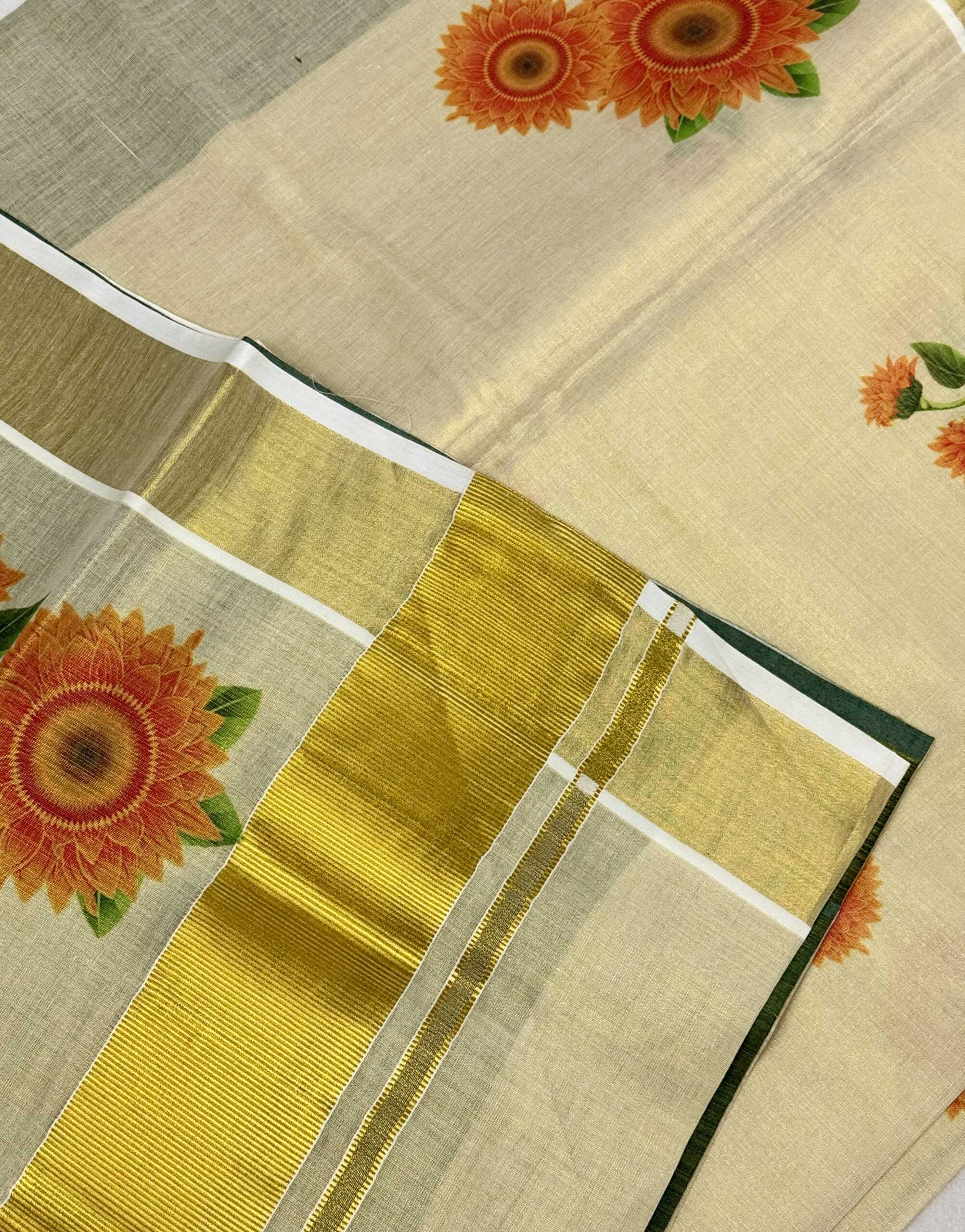 Kerala Saree with Sunflower Floral Prints