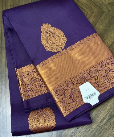 Handloom Copper zari Purple Pure Premium Kanchipuram Silk Saree