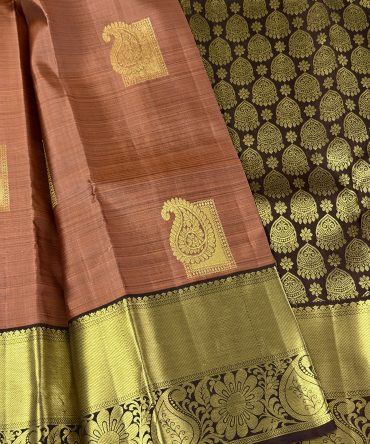 Handloom Brownish Red Pure Premium Kanchipuram Silk Saree