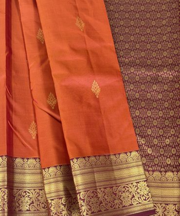 Handloom Rusty Red and Purple Pure Premium Kanchipuram Silk Saree